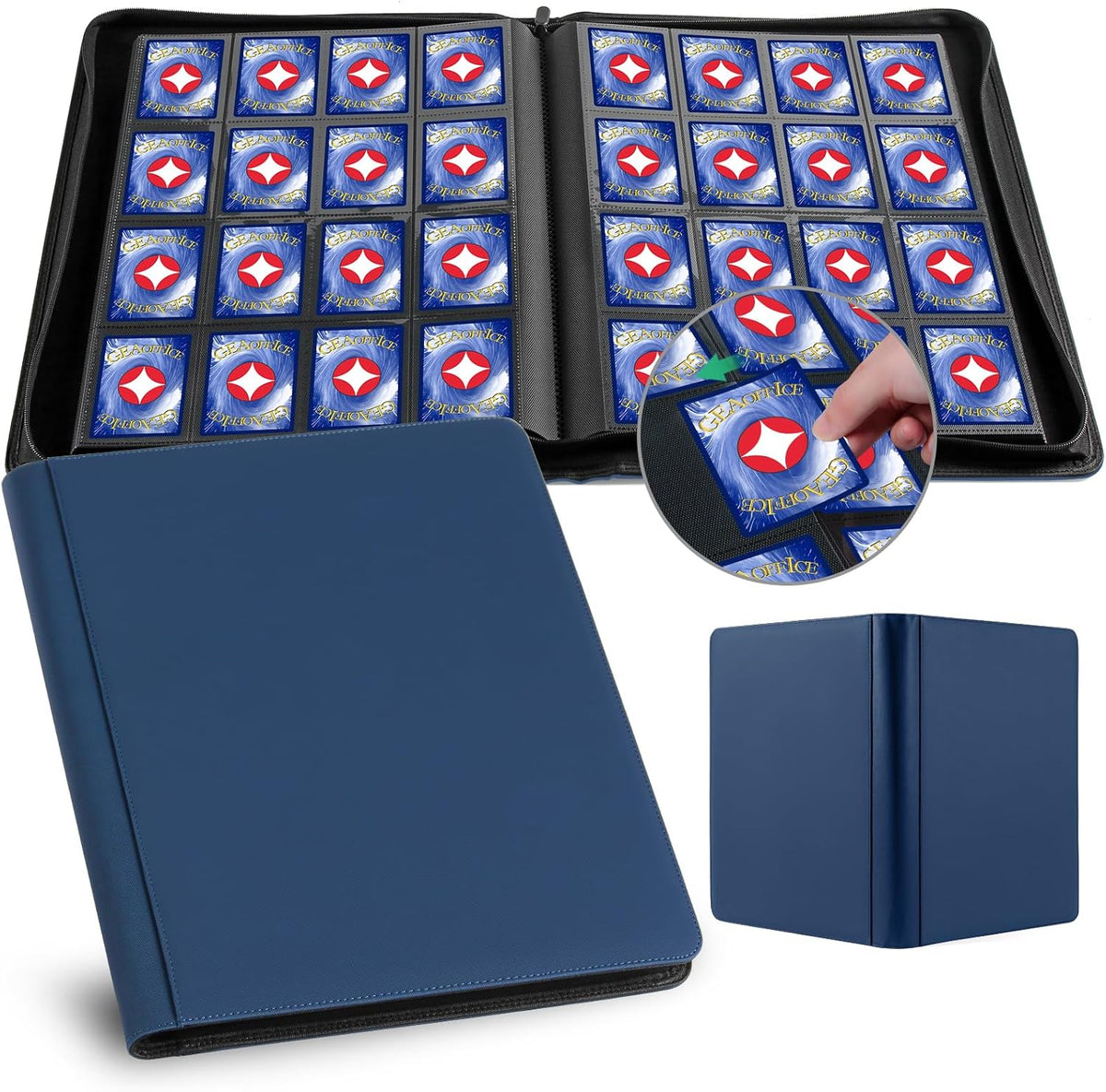 GEAoffice 16 Pockets Card Binder for 1000+ Cards, Premium Sturdy Card Holder Album, PU Cover