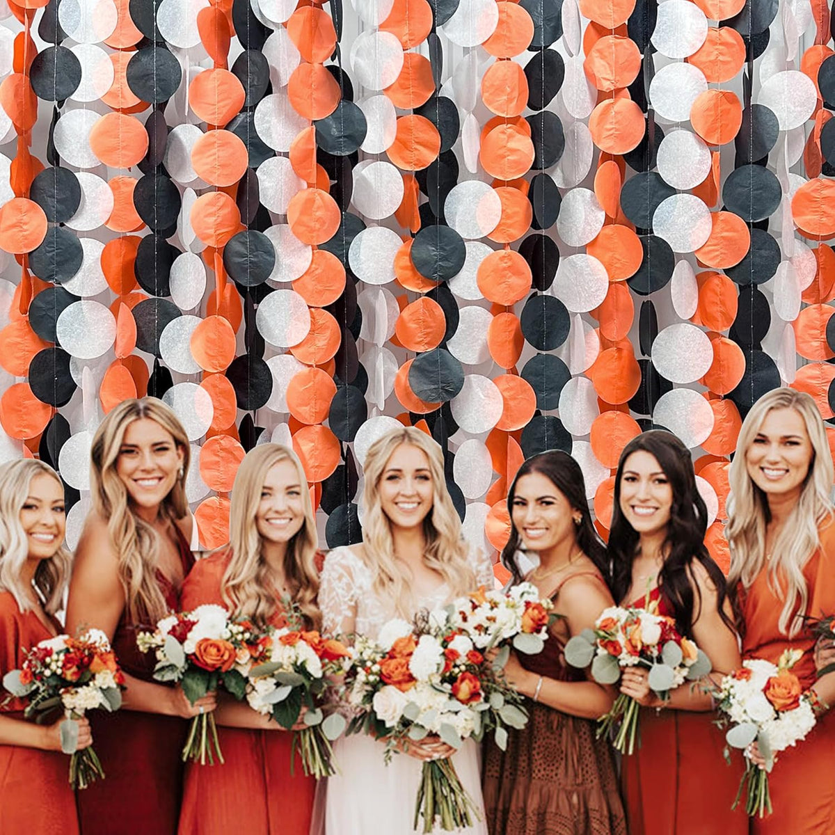192 Ft Orange Black White Party Decorations Polka Dots Garland Streamer Backdrop for Halloween Fall