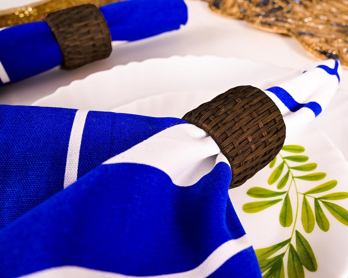 Woven Napkin Rings Set of 12, Handmade Cane Fall Napkin Rings Holders, Natural Napkin Buckles