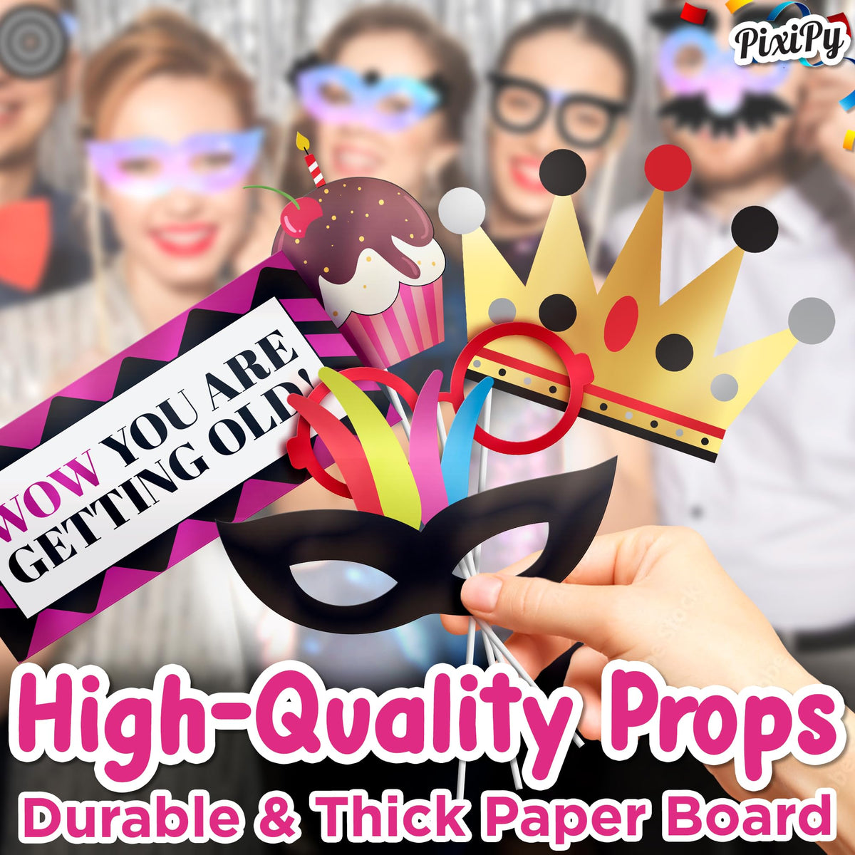 Premium Birthday Photo Booth Props Kit - 54 pc, Multicolored - Happy Birthday Party Fun Photobooth