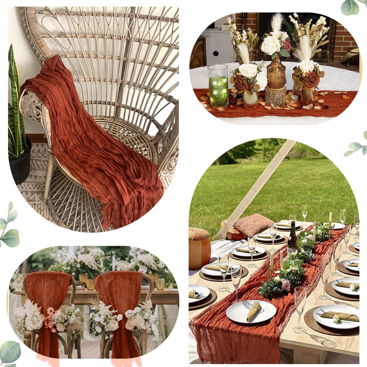 12 Pack Fall Table Runner Terracotta Cheesecloth Table Runner 35x120 Inch Rust Gauze Burnt Orange