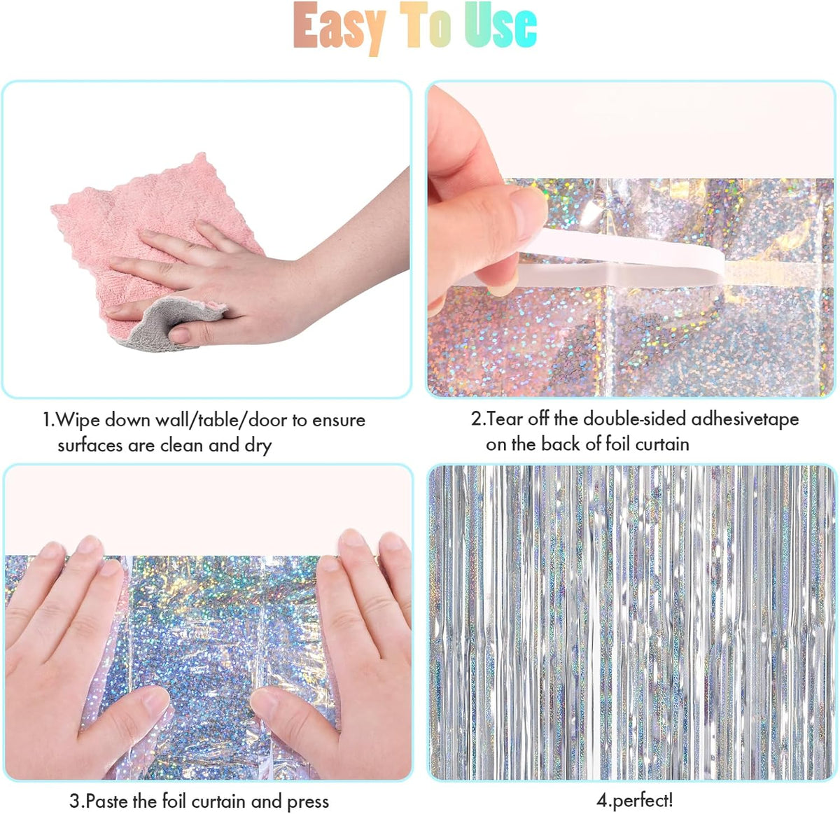CANREVEL 2 Pack 3.3x8.2 Feet Laser Silver Foil Fringe Backdrop Curtains, Tinsel Streamers Birthday