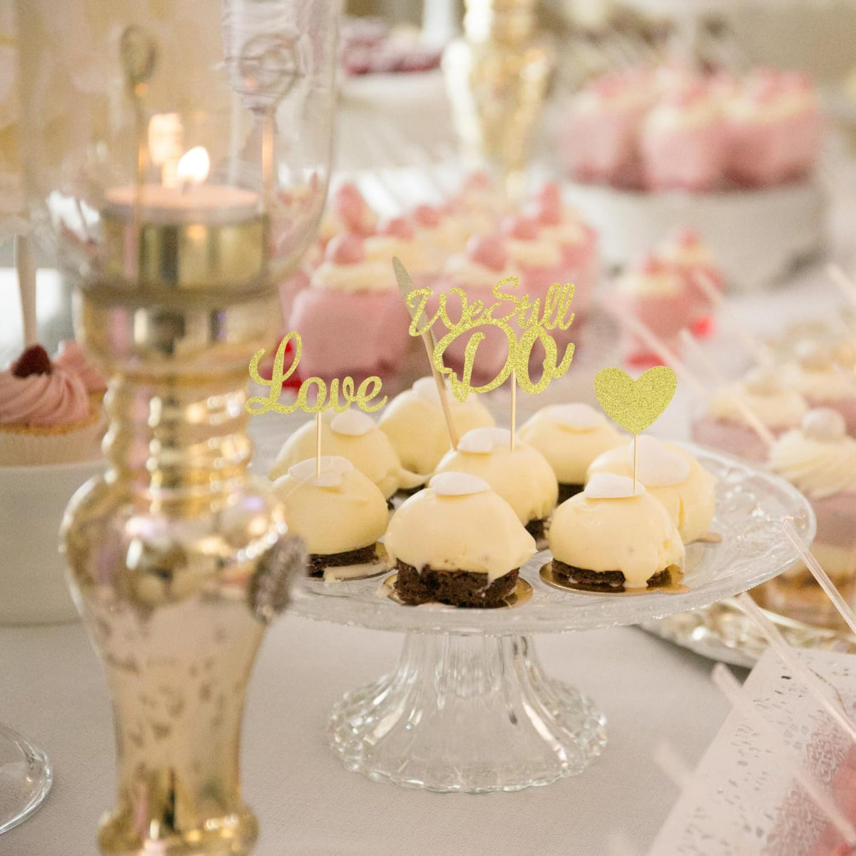 24Pcs We Still Do Cupcake Toppers Glitter Love Heart Marriage Anniversary Cupcake Picks Bridal