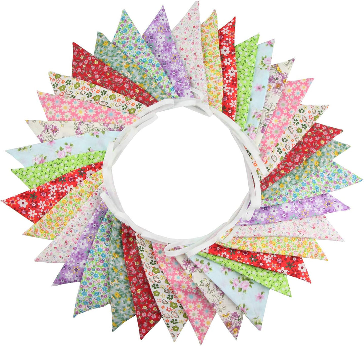 10M/32Ft Triangle Bunting Banner, 36 Pcs Cotton Fabric Flags Pennant Garlands for Birthday Party