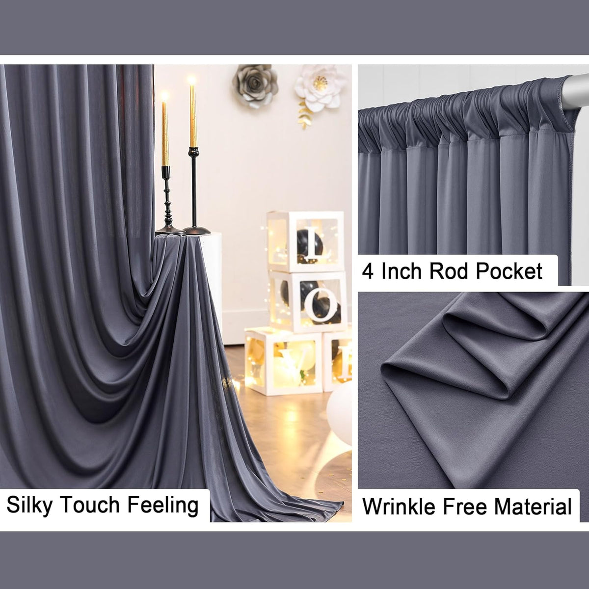 30 ft x 10 ft Wrinkle Free Charcoal Backdrop Curtain for Parties, Dark Grey Polyester Photo