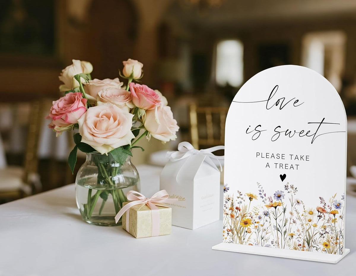 Wedding Signs for Ceremony and Reception, Boho Floral Love is Sweet Sign Please Take a Treat