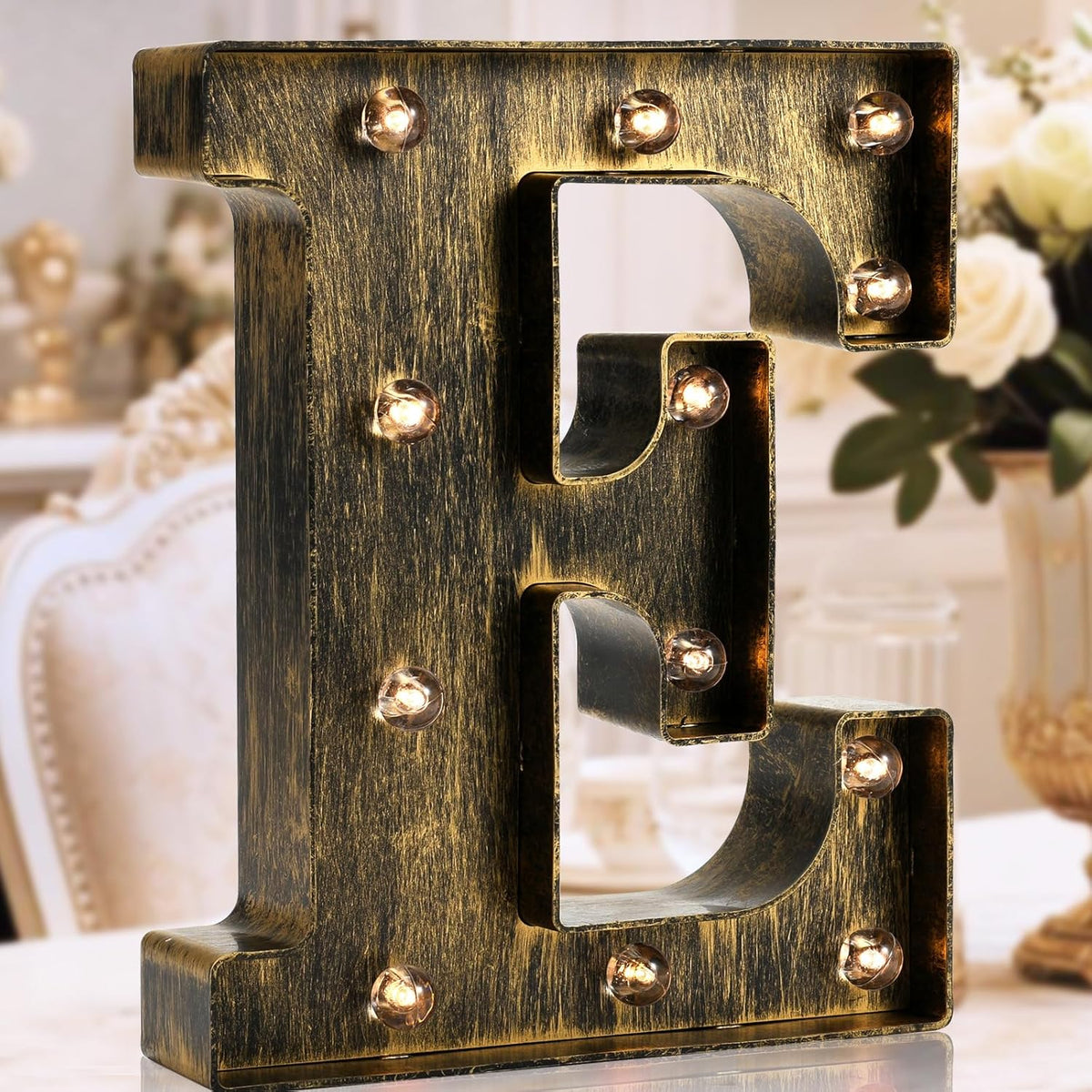 OYCBUZO Golden Black Led Marquee Letter - Industrial, Vintage Style Light Up Alphabet Letter Sign