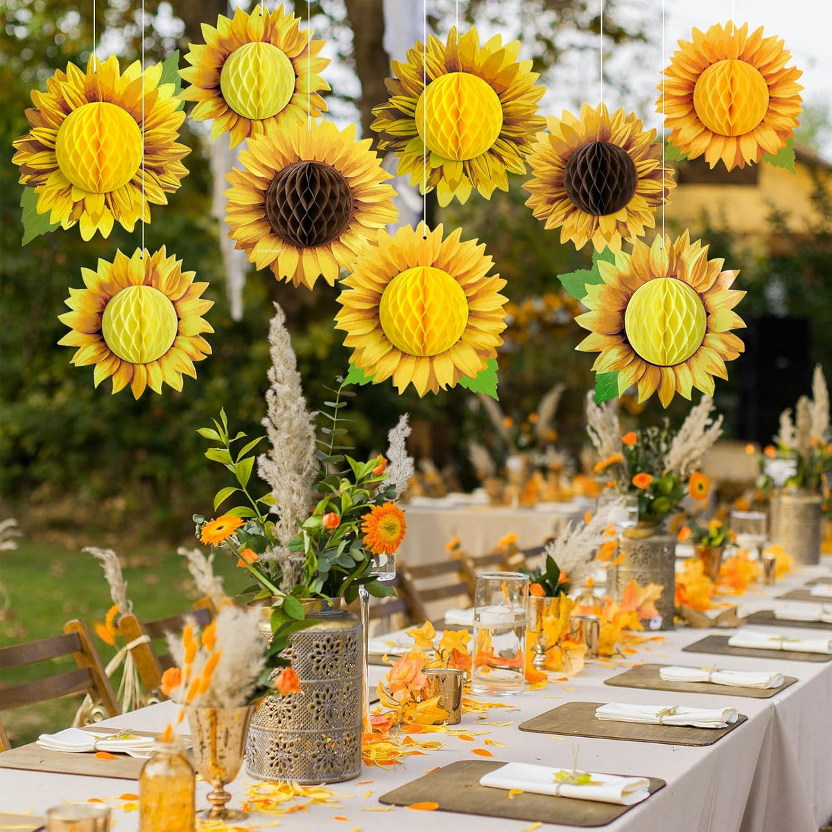 SUNBEAUTY 9 PCS 10 Inches Sunflower Decorations for Party 3D Large Honeycomb Hanging Paper
