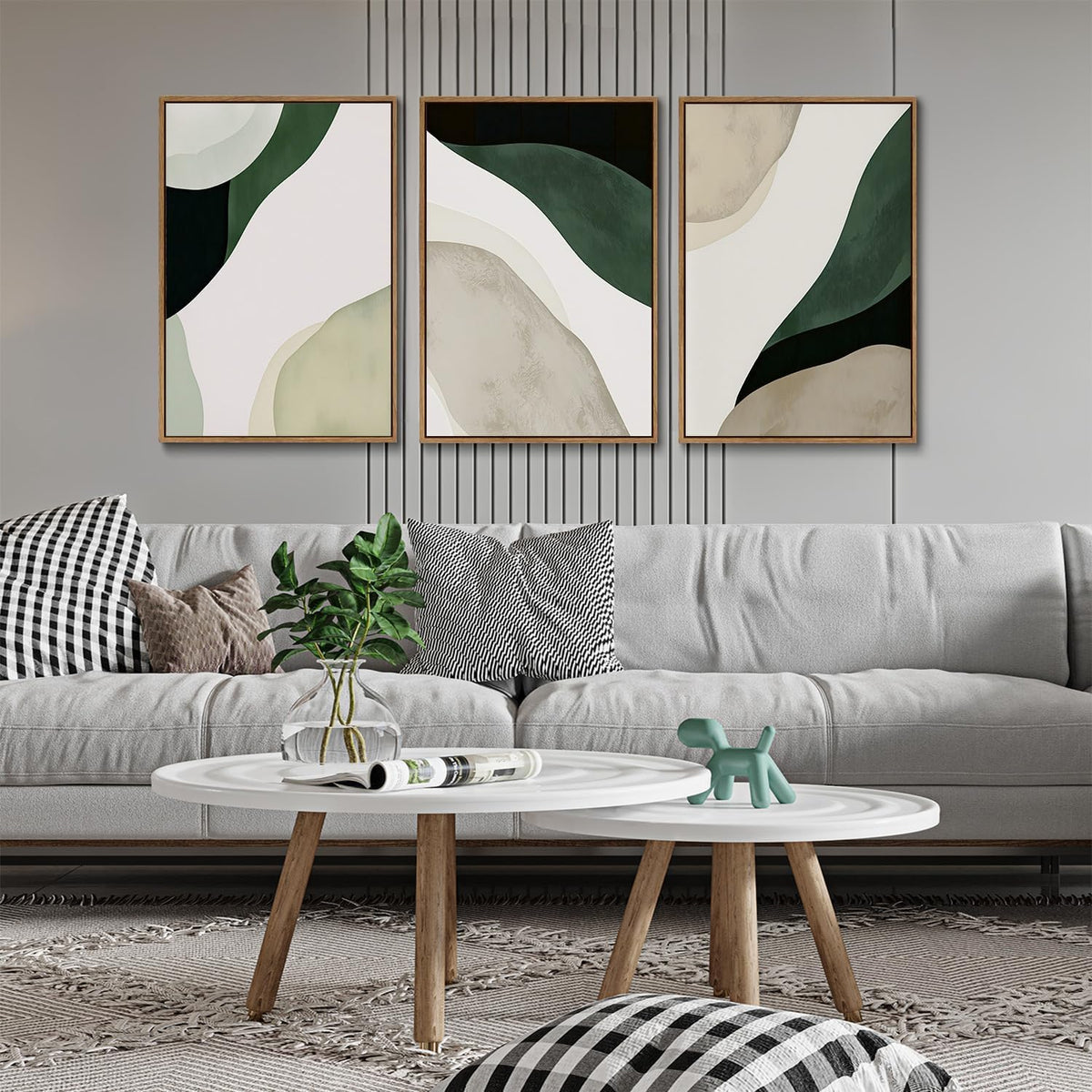 myusuar 3 Piece Large Modern Abstract Canvas Framed Wall Art For Living Room, Green Black White