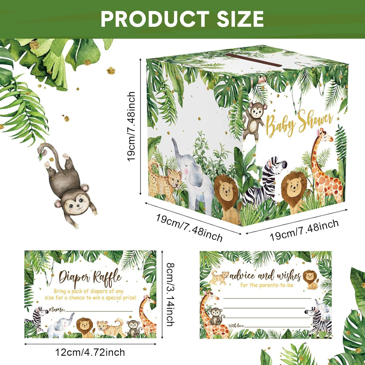 51 Pieces Woodland Baby Shower Card Box and Advice Cards, Diaper Raffle Game Box Tickets, Animals