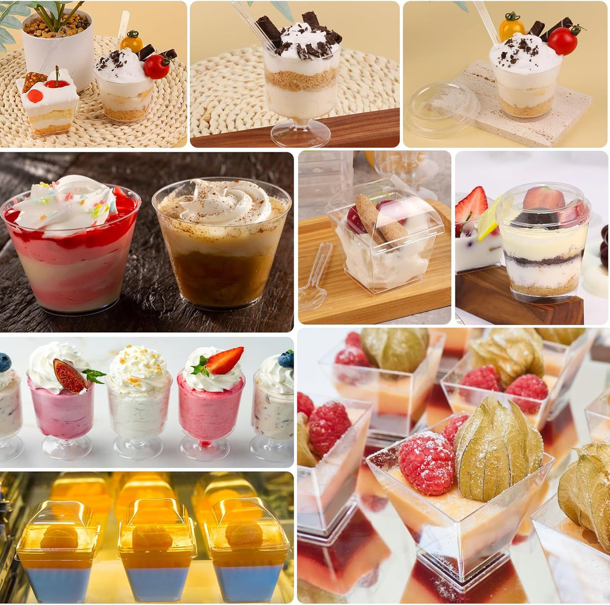 430 Pack Mini Dessert Cups with Lids and Spoons, Shooters Cups for Party, 4 oz, 5 oz 7 oz Clear