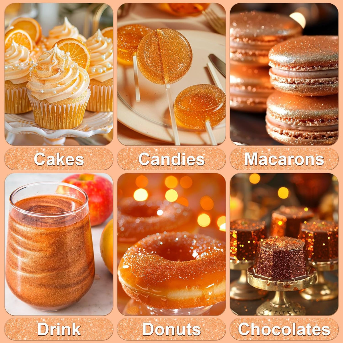 Orange Edible Glitter - 5g Food Grade Cake Decorating Shimmering Glitter, Edible Sprinkle Luster