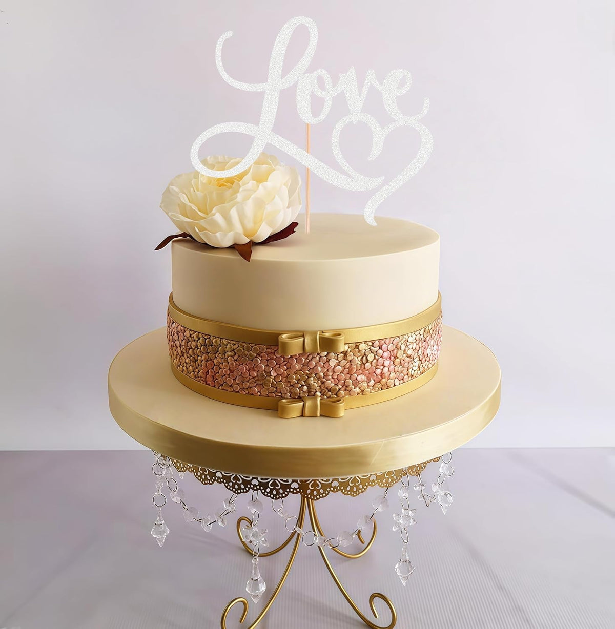 Love Cake Topper - Silver Glitter Paper Wedding Cake Decoration Supplies, Perfect for Bridal