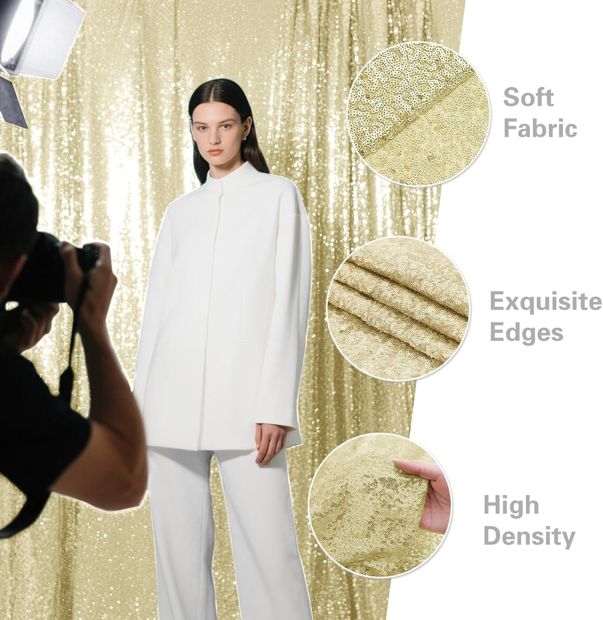 Champagne Sequin Backdrop Curtain 2 Pieces 2FTx8FT Glitter Photography Backdrop for Party Wedding