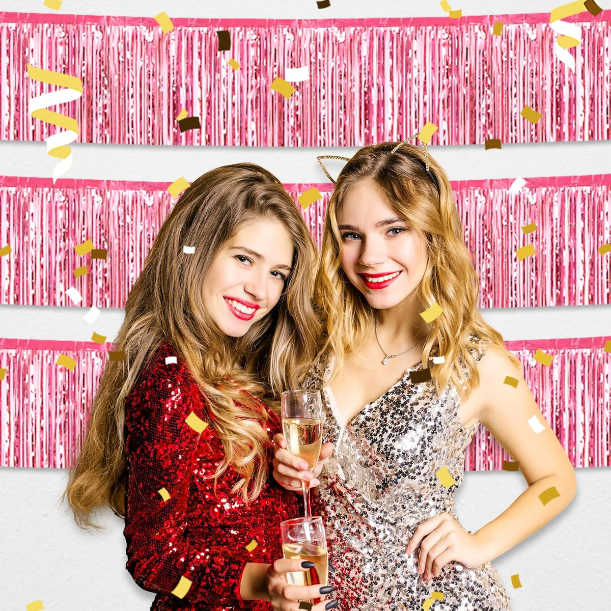 6 Pack 10 Feet Pink Foil Fringe Garland Metallic Tinsel Streamers Banner Wall Hanging Curtain