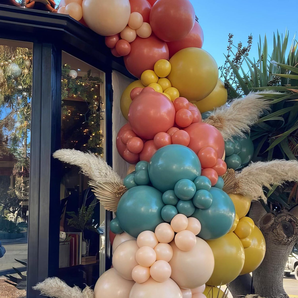 Boho Rainbow Balloons, Boho Rainbow Colorful Balloon, Retro Ivory White Yellow Orange Blue Purple