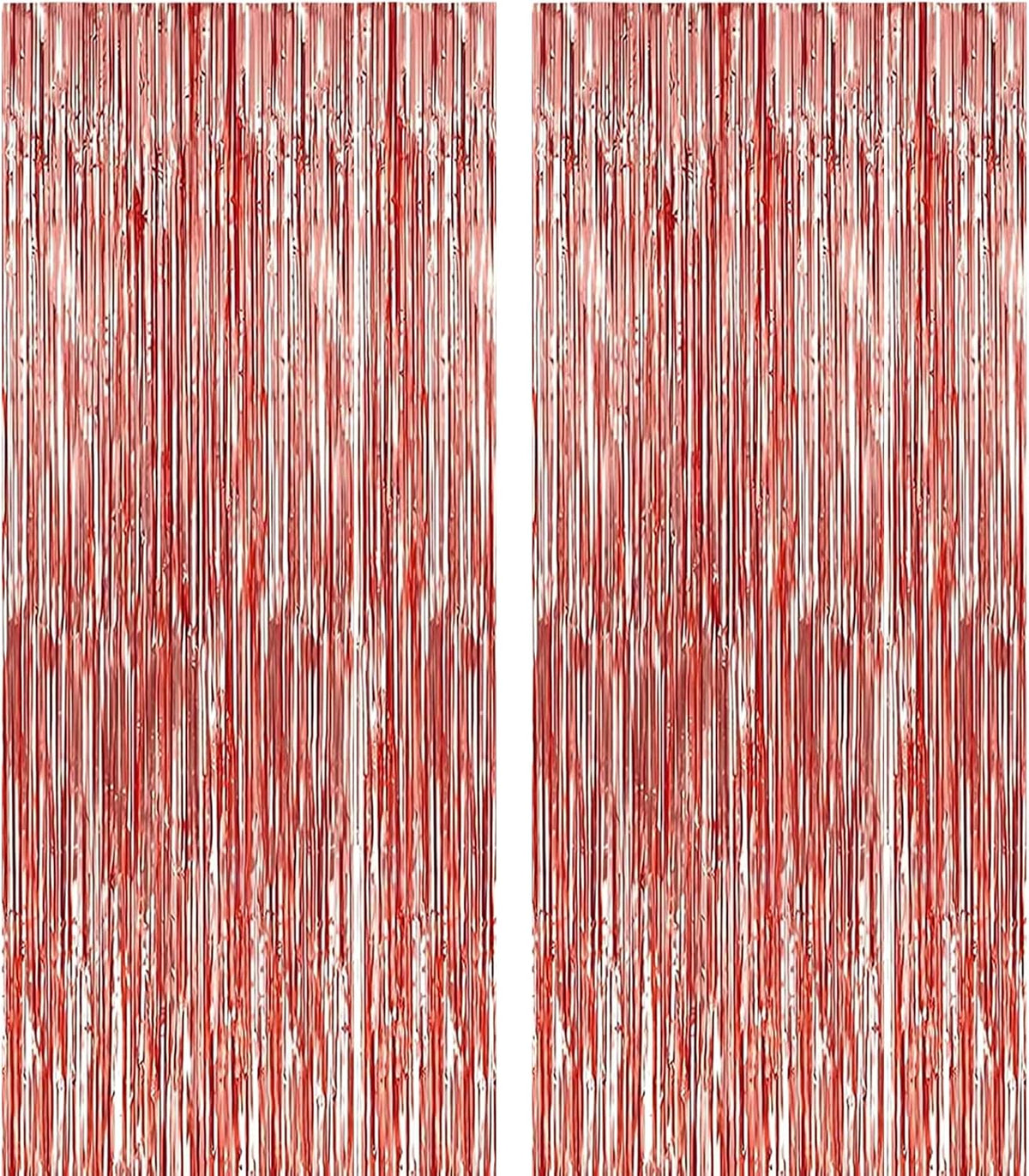 2 Pack 3.2 ft x 9.8 ft Rose Gold Tinsel Curtain Party Backdrop Decorations, Metallic Foil Fringe
