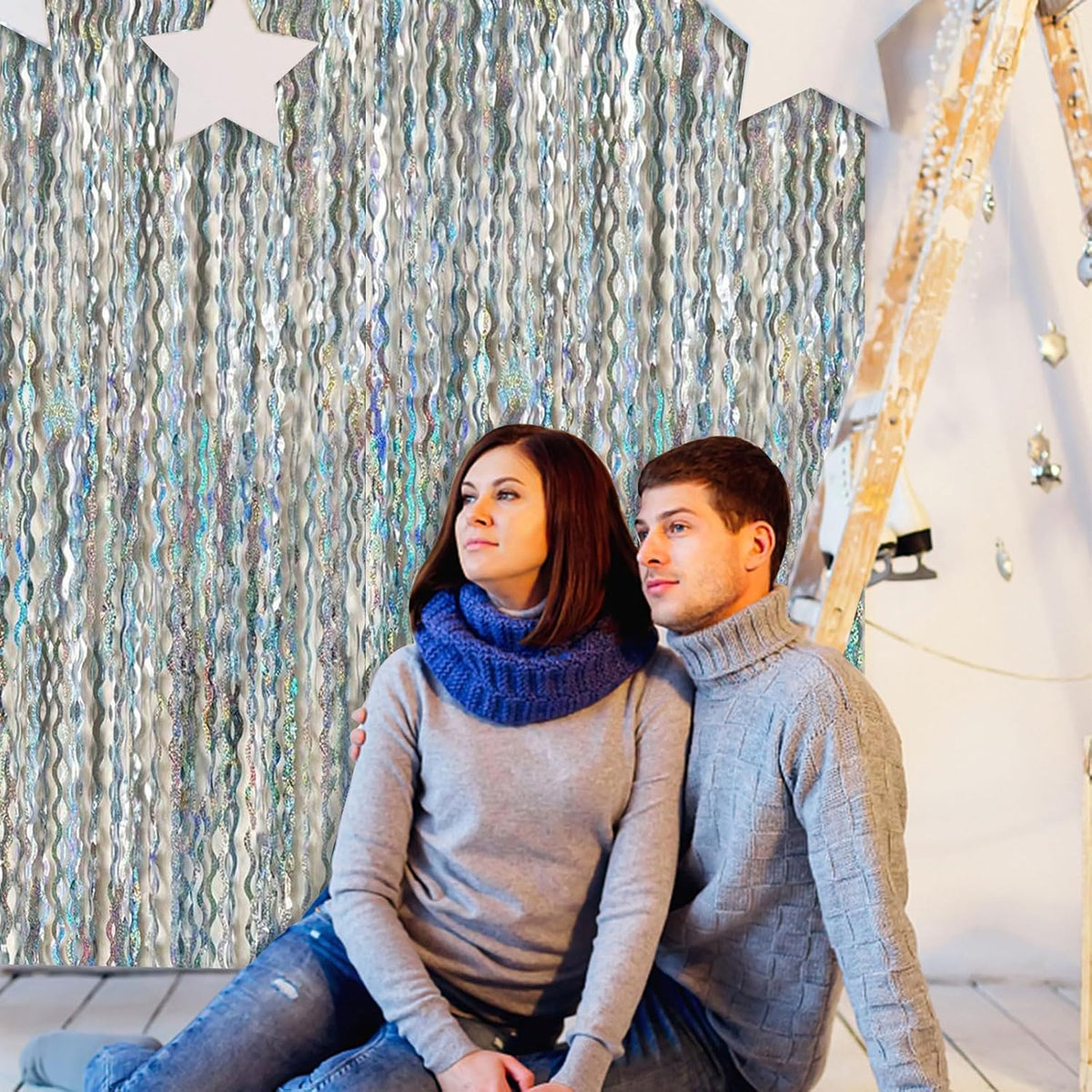 Tinsel Foil Fringe Curtains Wavy Backdrop for Parties Sparkle Metallic Wavy Foil Fringe Backdrop