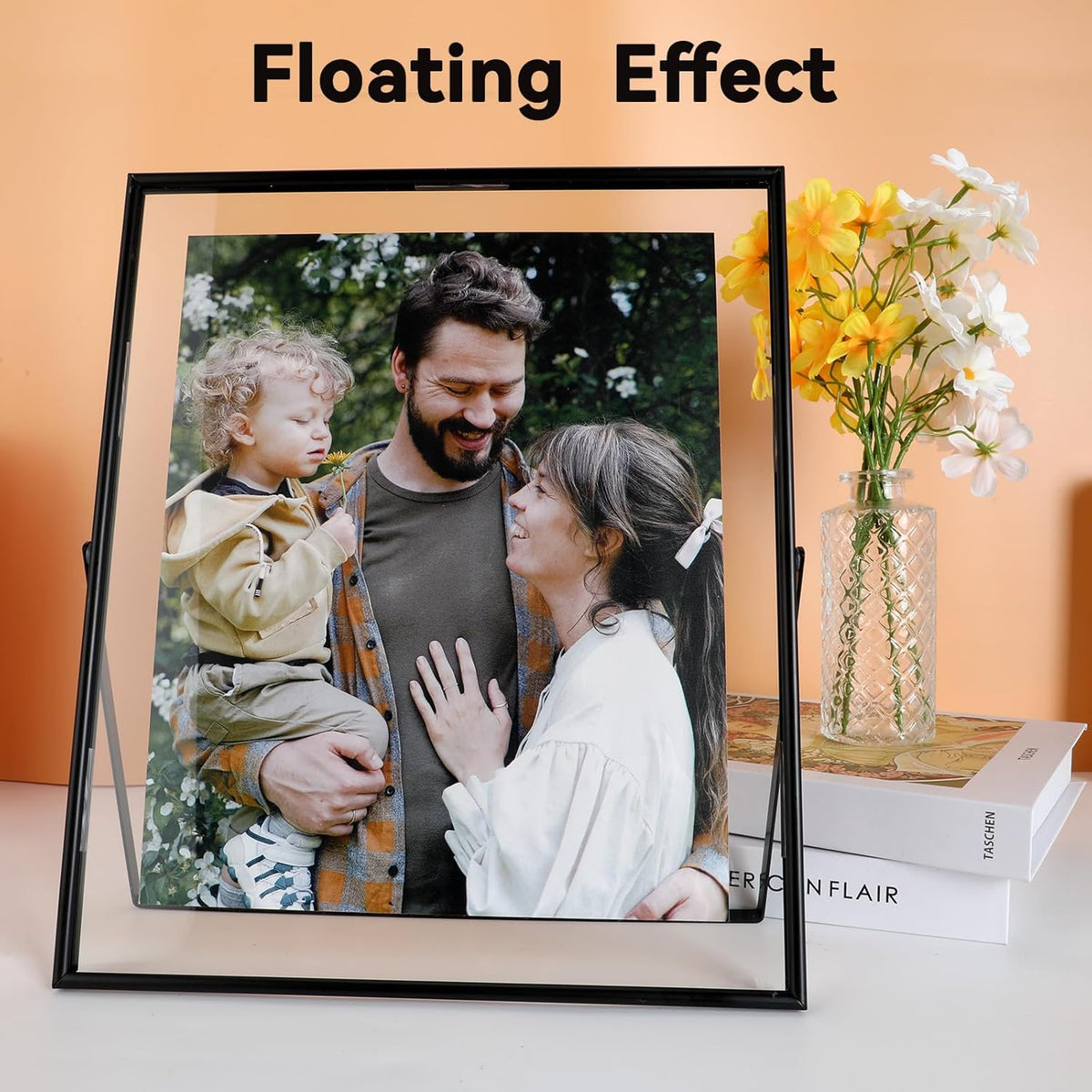 Black Floating Frame, 10"x12", Vertical, For Picture 9x11, 8.5x11, 8x10, 7x9, Tabletop Shelf Photo