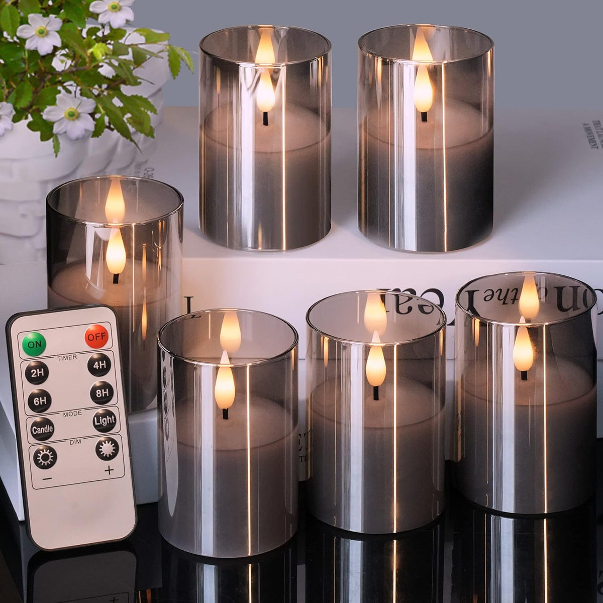 6Pack Glass Flickering Flameless Candles with Remote, 2"X3" Real Wax Votive Candles Battery