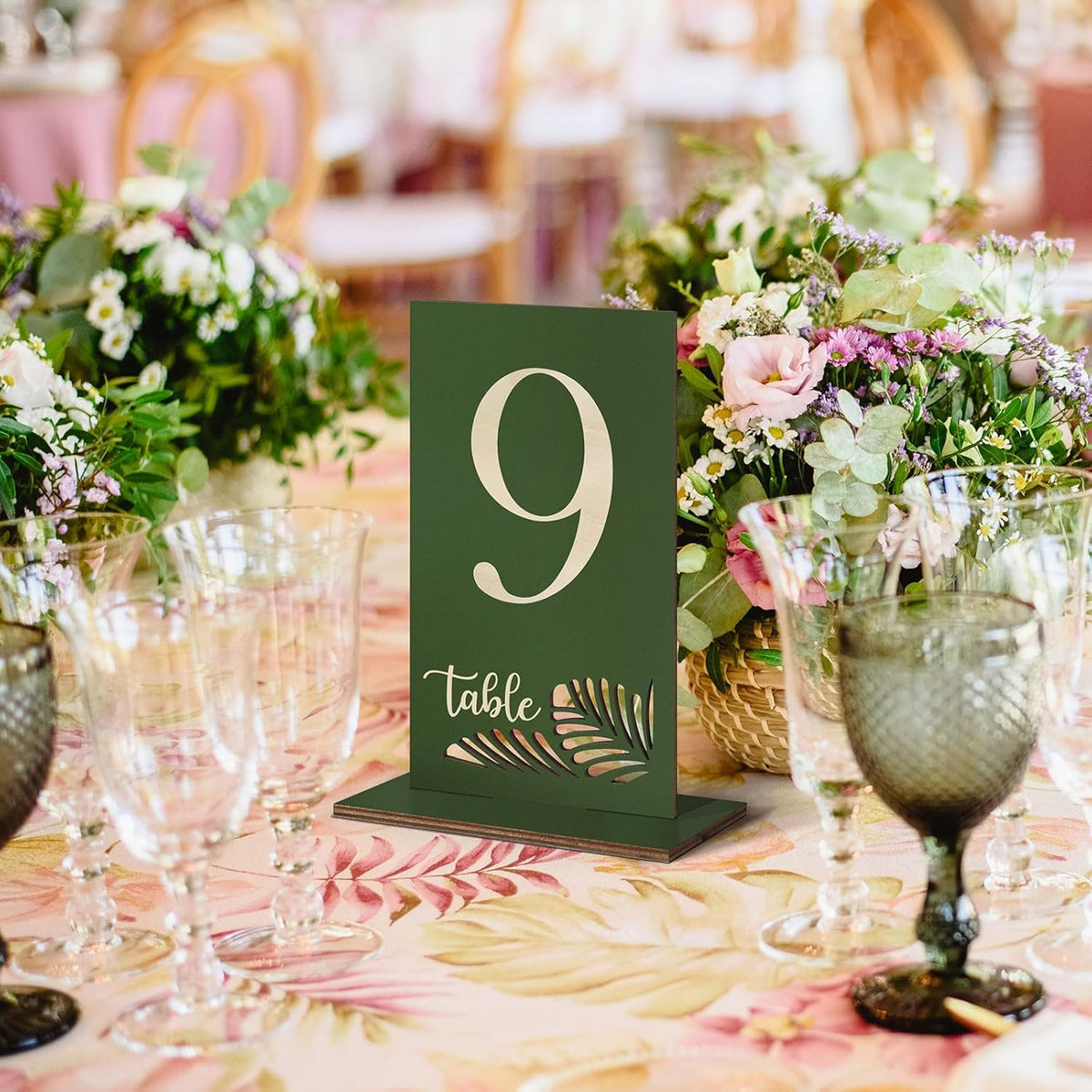 Wooden Table Numbers 1-25,3.2x5.8 Inch Double Sided Rustic Olive Green Wedding Table Number Signs