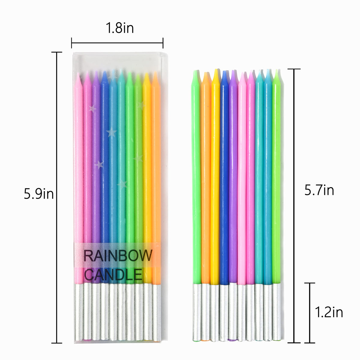 PHD CAKE 40-Count Rainbow Long Thin Birthday Candles, Cake Candles, Birthday Parties, Wedding