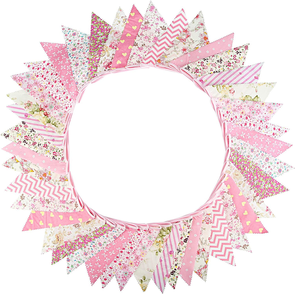 jijAcraft 39Ft Triangle Bunting Banner, 42Pcs Tea Floral Party Bunting Cotton Fabric Flags Pennant