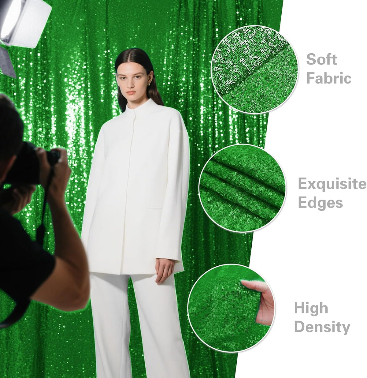 Green Sequin Backdrop Curtain 2 Pieces 2FTx8FT Glitter Photography Backdrop for Party Wedding