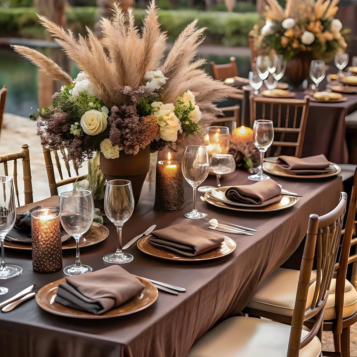 8 Pack Brown Table Cloth 60 x 126 Inch Rectangular Tablecloths for 8 Foot Rectangle Tables, Wrinkle