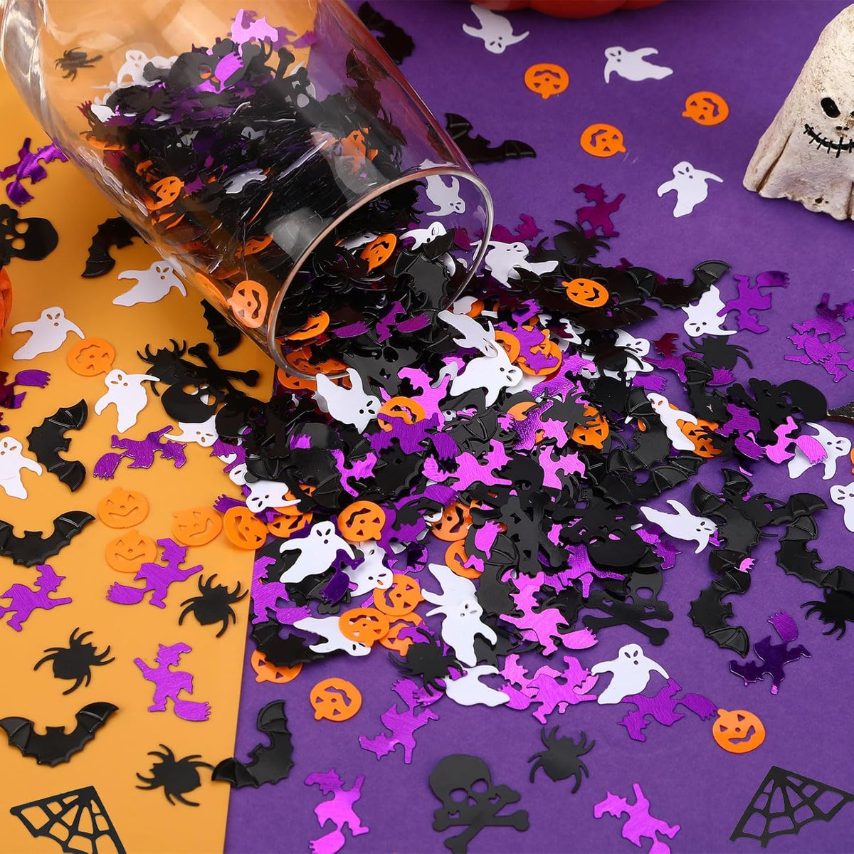 MARFOREVER Halloween Glitter Confetti Decorations, Halloween Party Confetti Scatter Black Orange