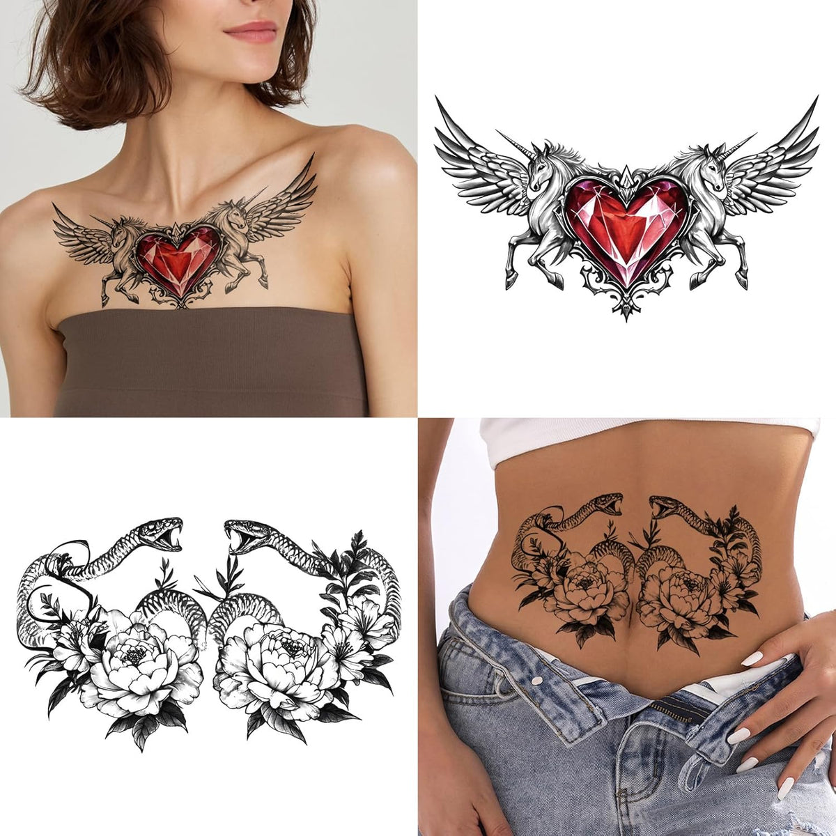 Yazhiji 13 Sheet Large Chest Underboob Temporary Tattoos for Adult, 8 Sheets Sexy Rose Flower Belly