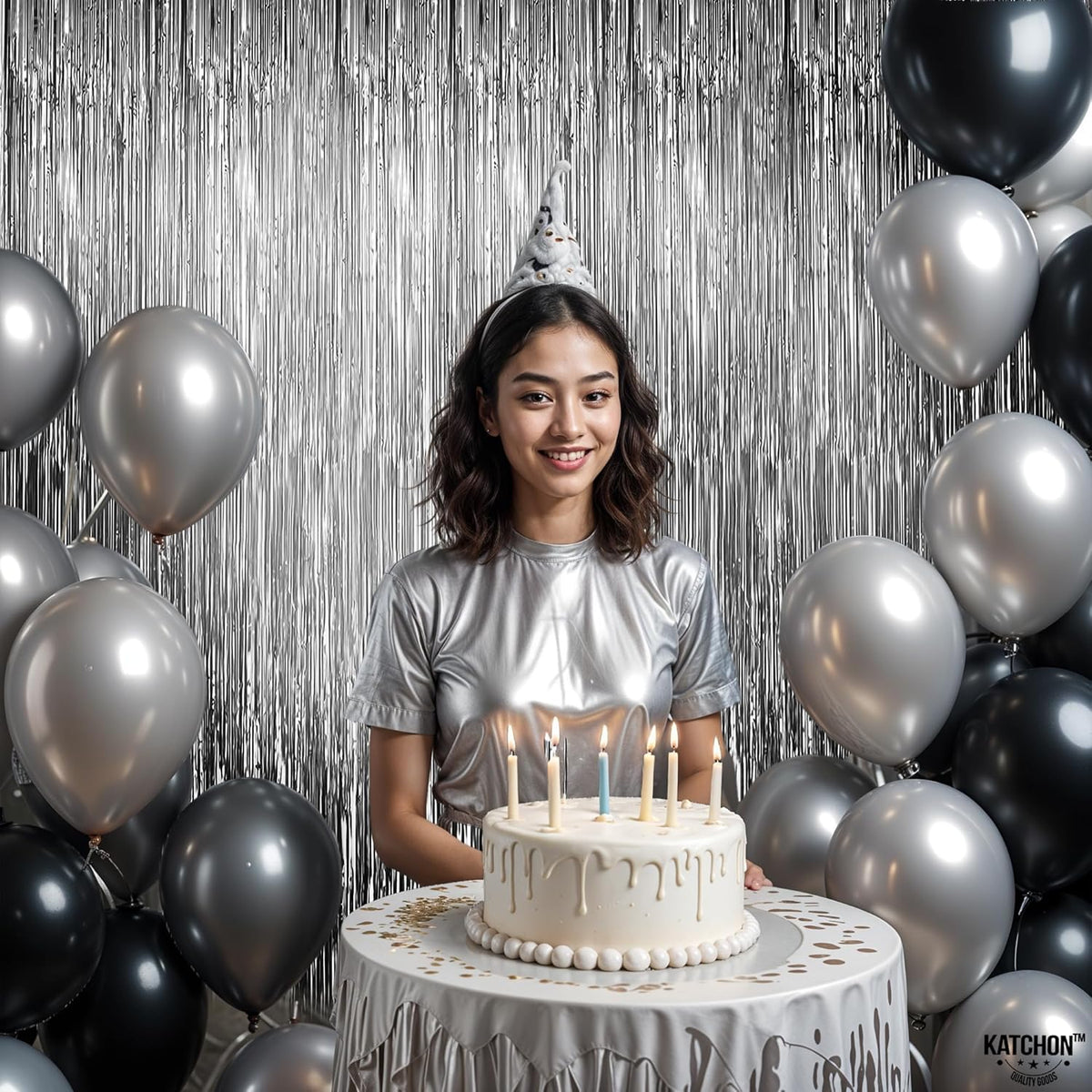 KatchOn, Metallic Silver Backdrop - Pack of 2 | Silver Streamers for Disco Party Decorations |