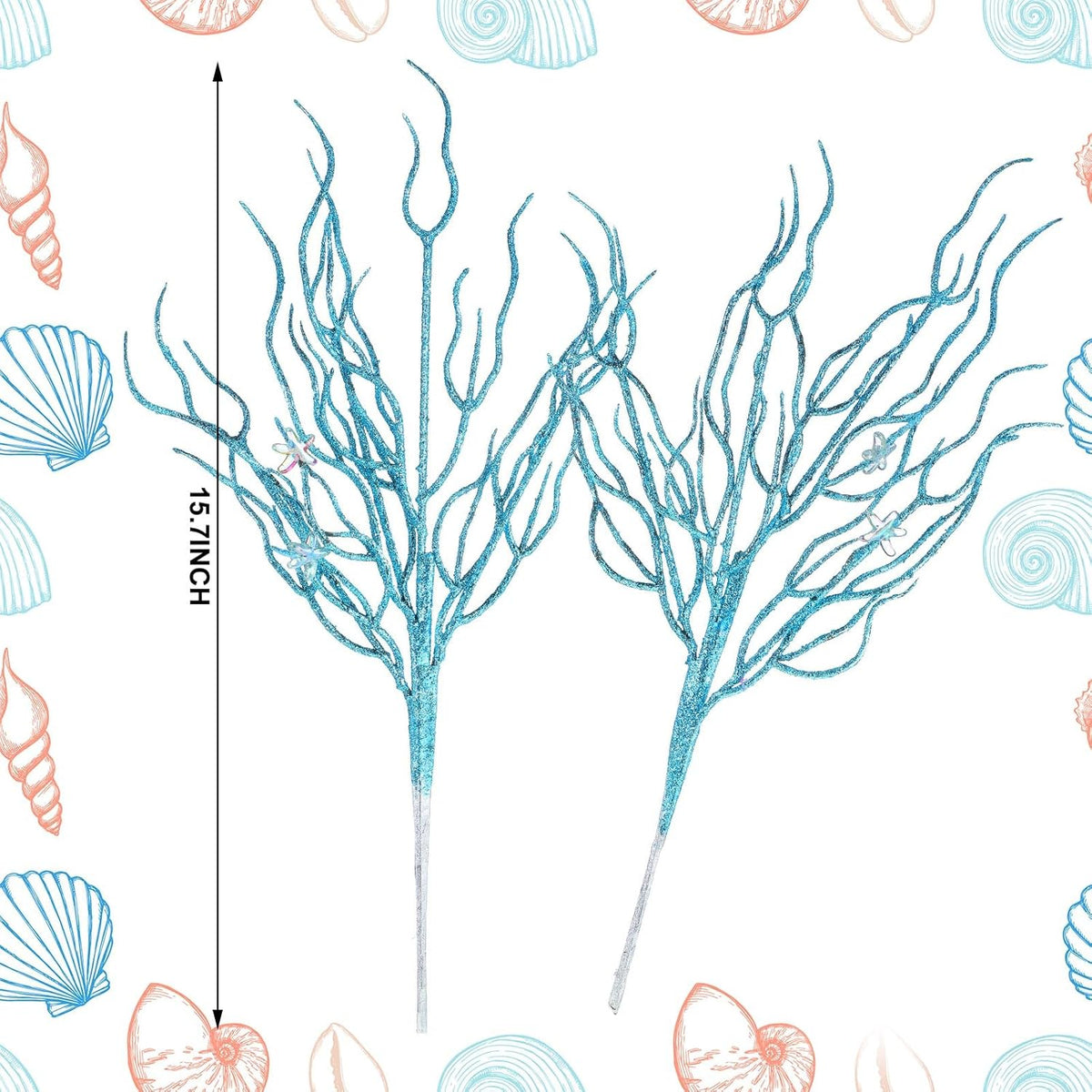 8 Pcs Blue Coastal Ornaments for Christmas Tree Artificial 15.7inch Glitter Coastal Ocean Branch