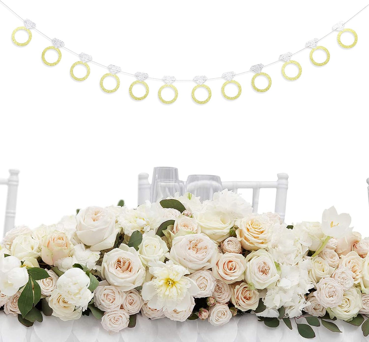 Bachelorette Party Banner - Glitter Gold and Silver Diamond Ring Banner, Engagement Party