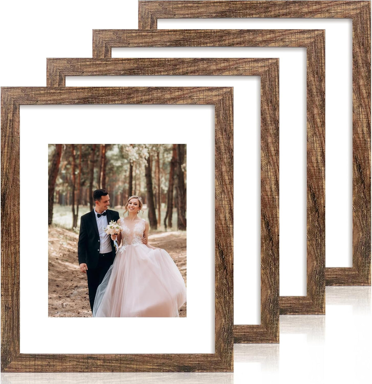 11x14 Picture Frame Set of 4 with Tempered Glass, Rustic Frame Display 8x10 Pictures with Mat or 11