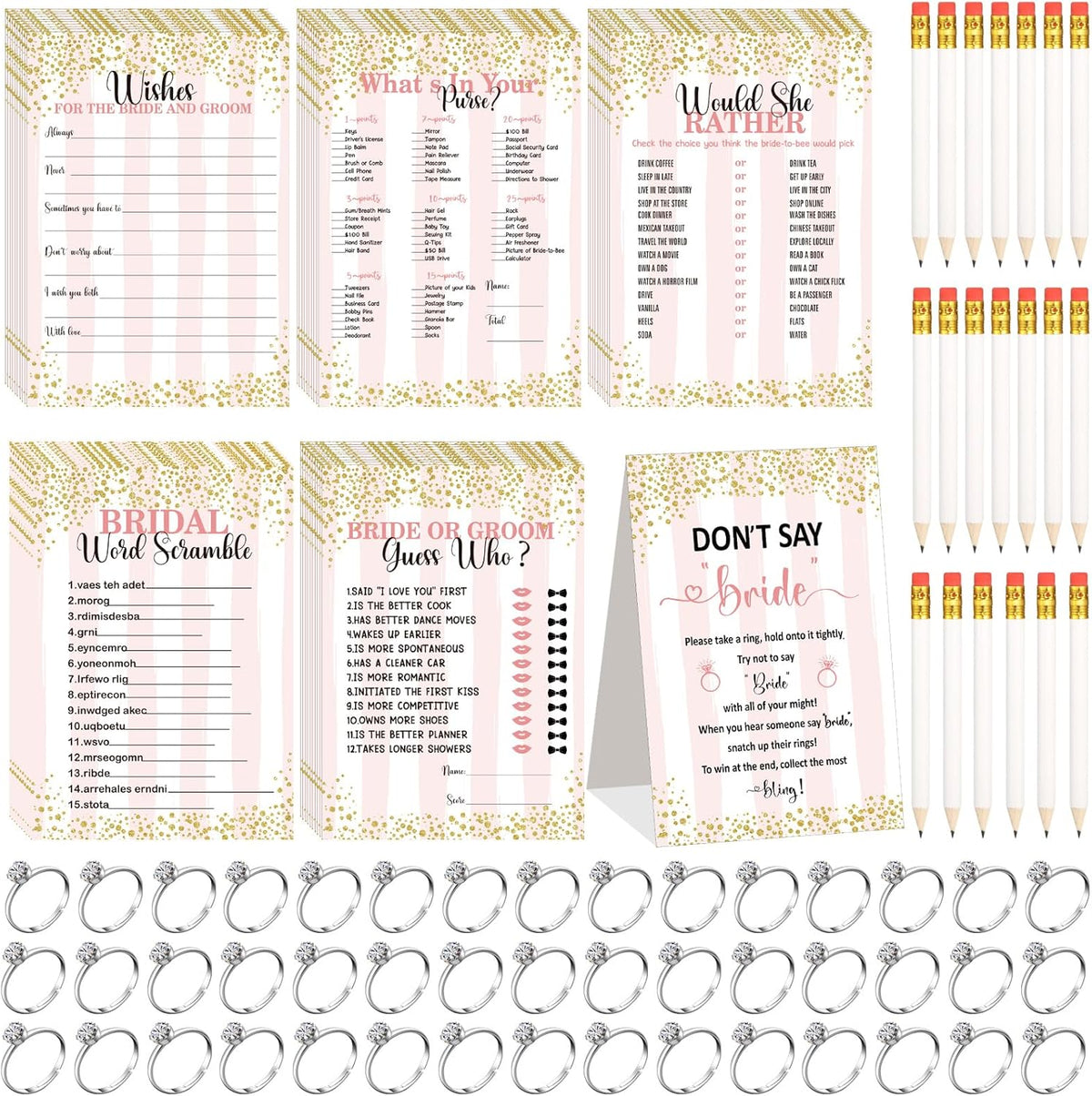 Estune 331 Pcs Bridal Shower Games Supplies, 5 Sets 250 Pcs Wedding Cards 1 Put a Ring on It Bridal