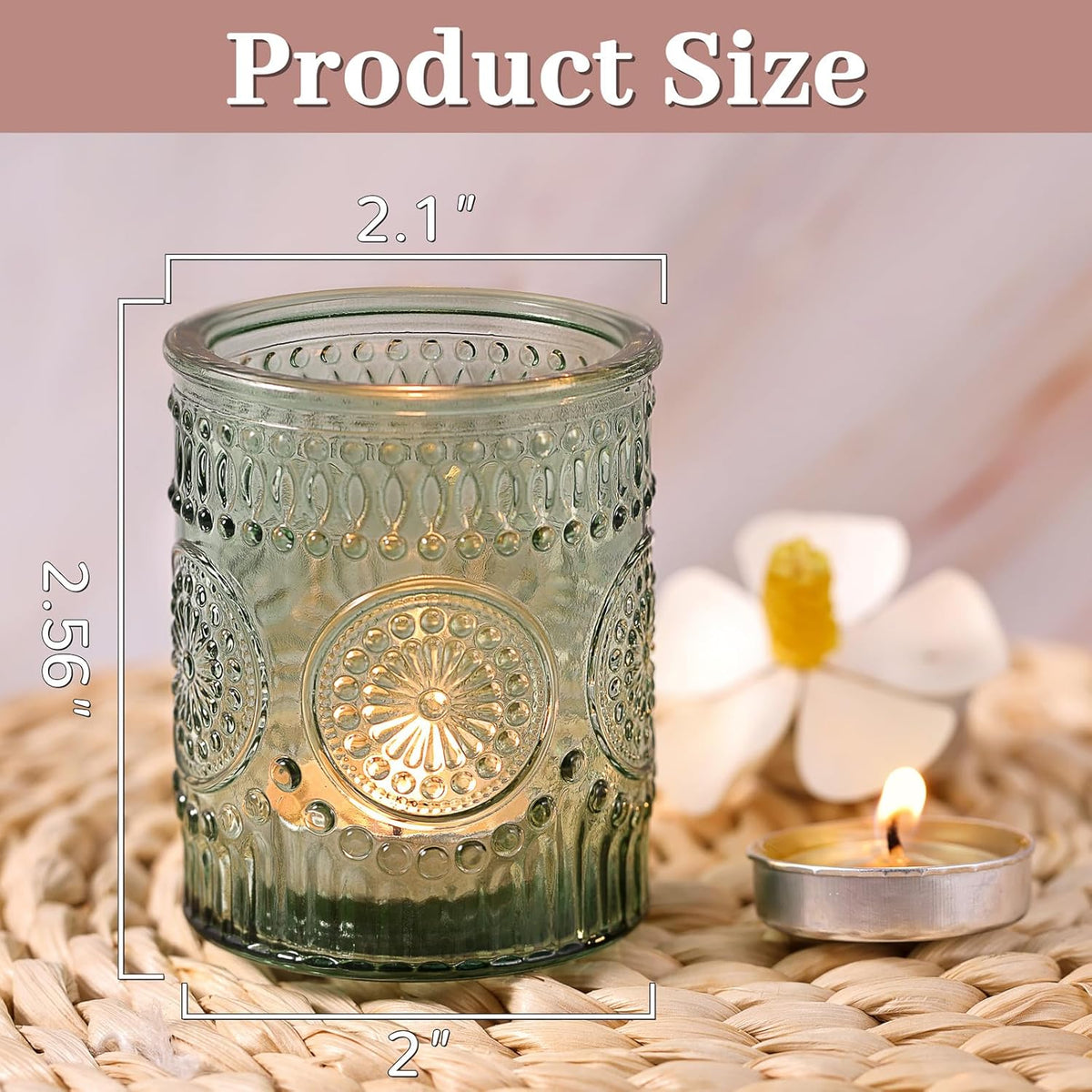 DARJEN Green Votive Candle Holders Set of 36- Glass Candle Holders Bulk for Flameless LED Tea