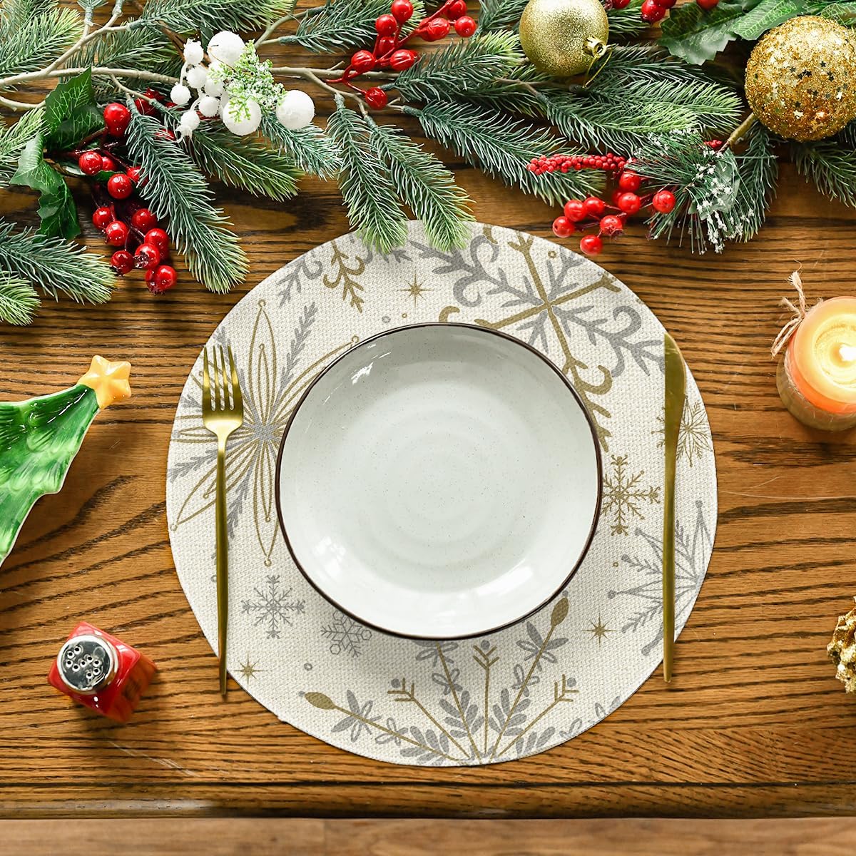 Artoid Mode Beige Snowflake Let It Snow Winter Placemats Set of 6, 14 Inch Seasonal Christmas Xmas