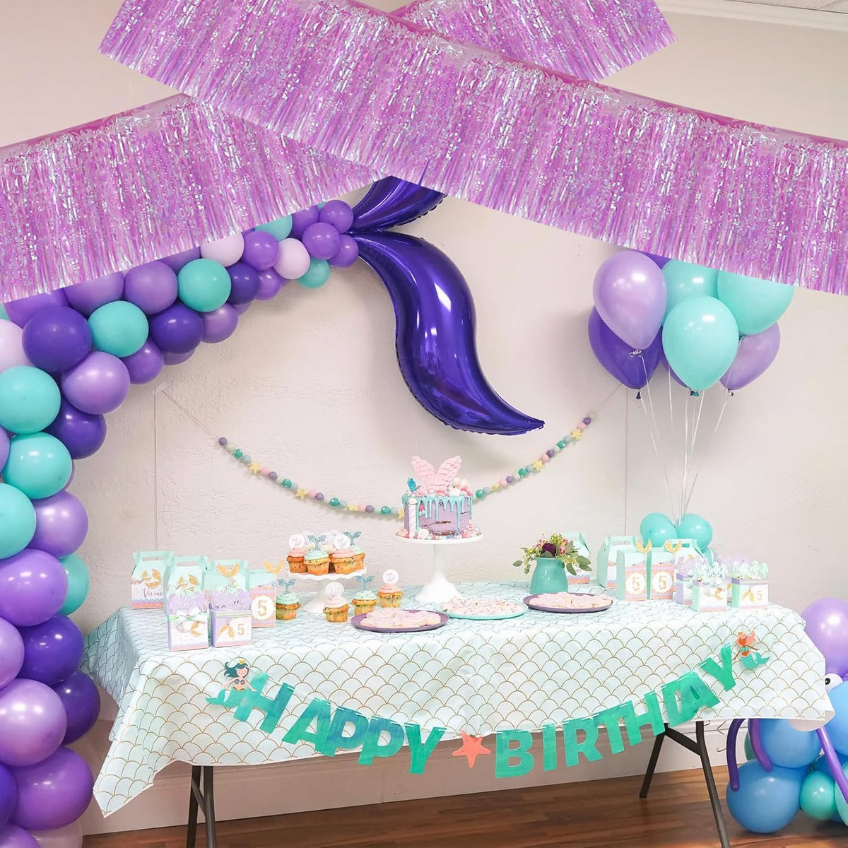 BEISHIDA 3 Packs Metallic Foil Fringe Garland Shining Purple Wall Hanging Tinsel Fringe Banners for