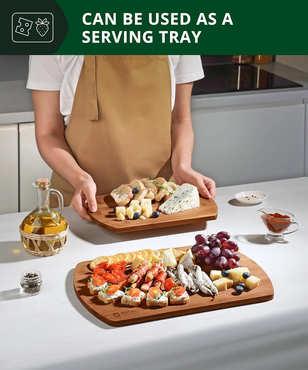 ROYAL CRAFT WOOD Wooden Cutting Boards for Kitchen Meal Prep & Serving - Bamboo Wood Serving Board