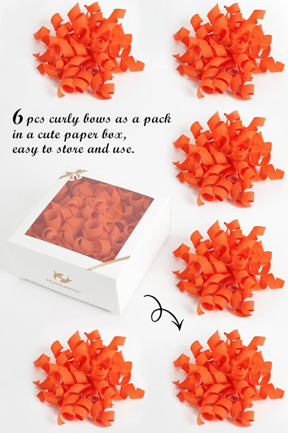 HUIHUANG Curly Ribbon Bows for Gift Wrapping, Orange Gift Bows Self Adhesive Burst Gift Bows for