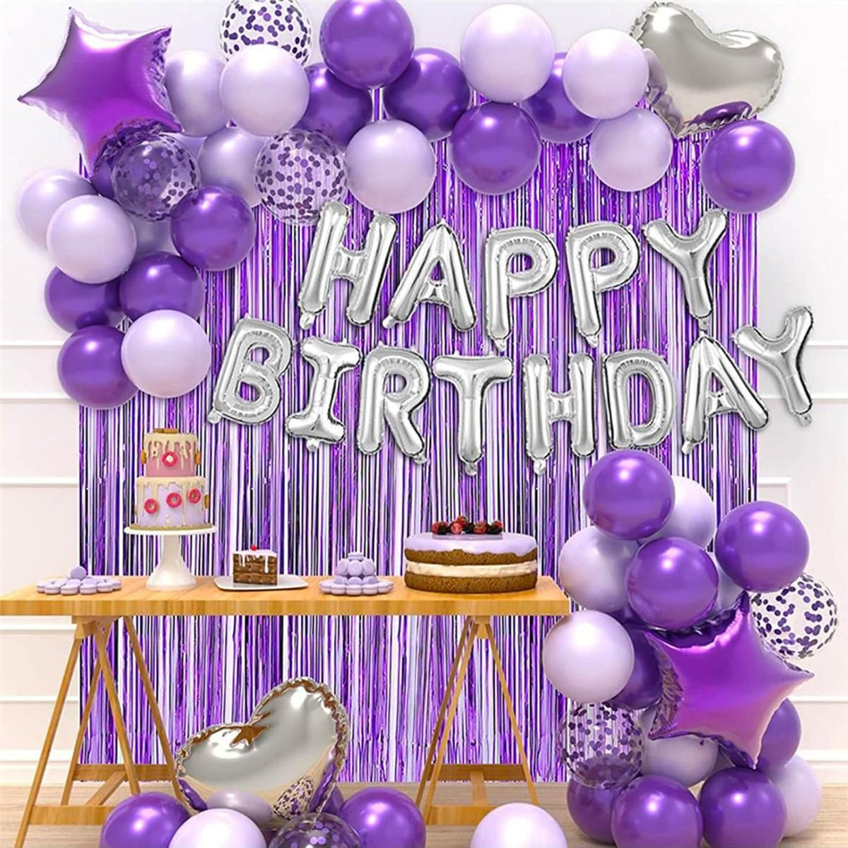 CANREVEL 2 Pack 3.3x8.2 Feet Purple Foil Fringe Backdrop Curtains, Tinsel Streamers for Mermaid