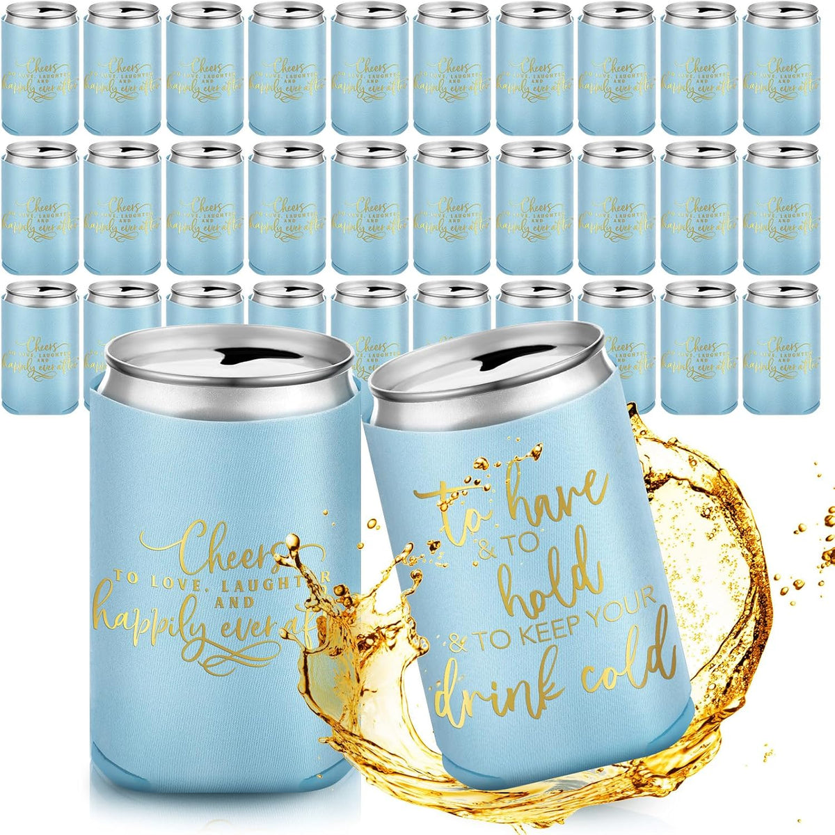 50 Pieces Light Blue Wedding Can Cooler Sleeves Bulk Engagement Party Favors for Guests Cheers to