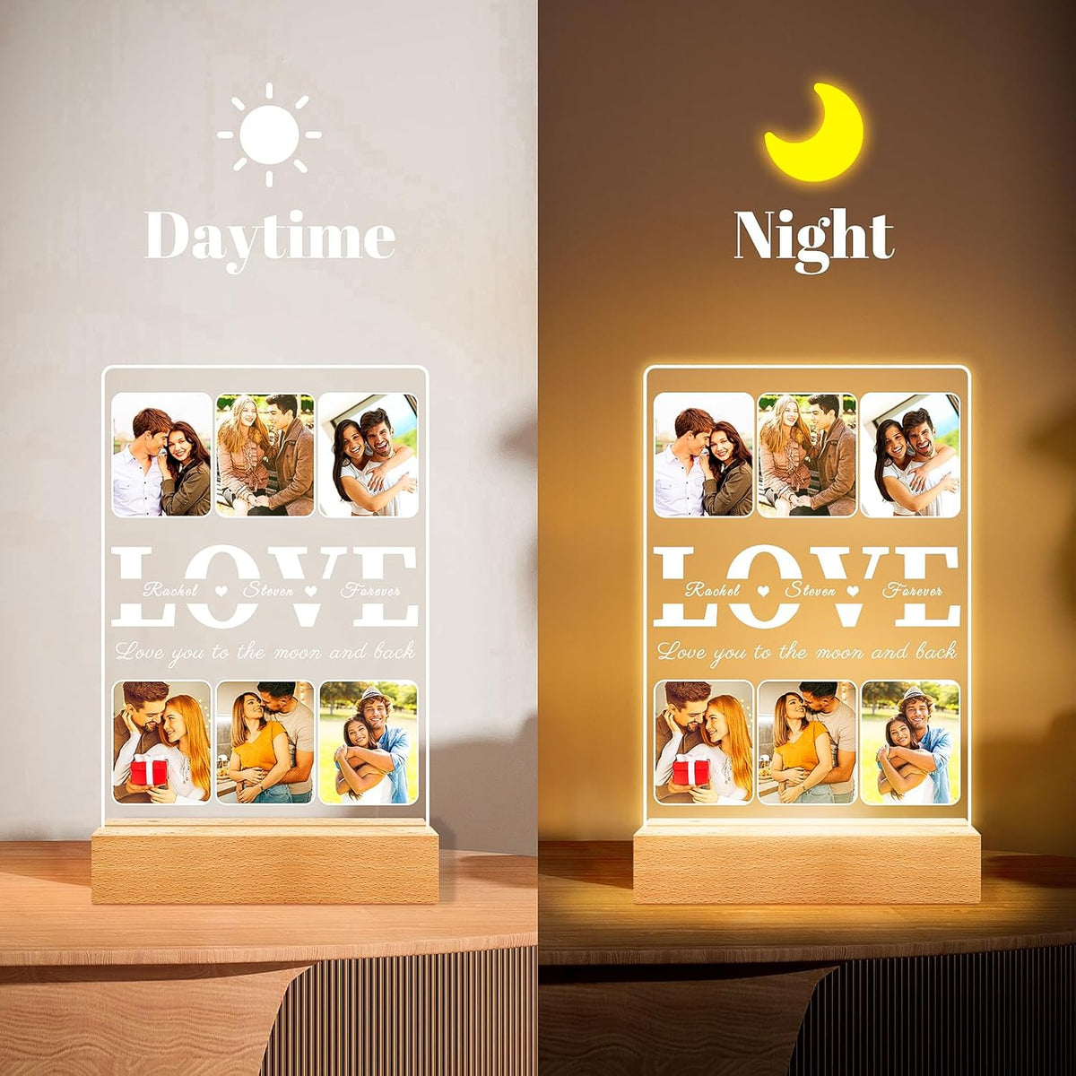 Personalized LOVE Picture Frames with Photo, Custom Photo Frame with Night Light, Customized Photo