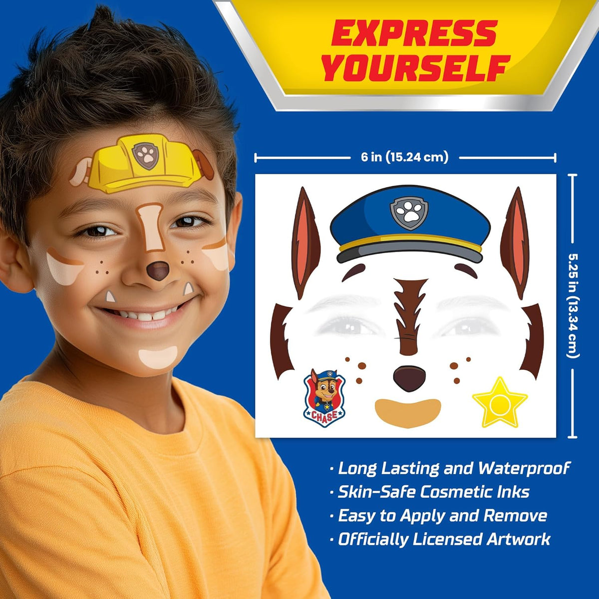 Paw Patrol Costume Face Tattoos – Temporary Tattoo Set for Kids Featuring Chase, Marshall, Skye &