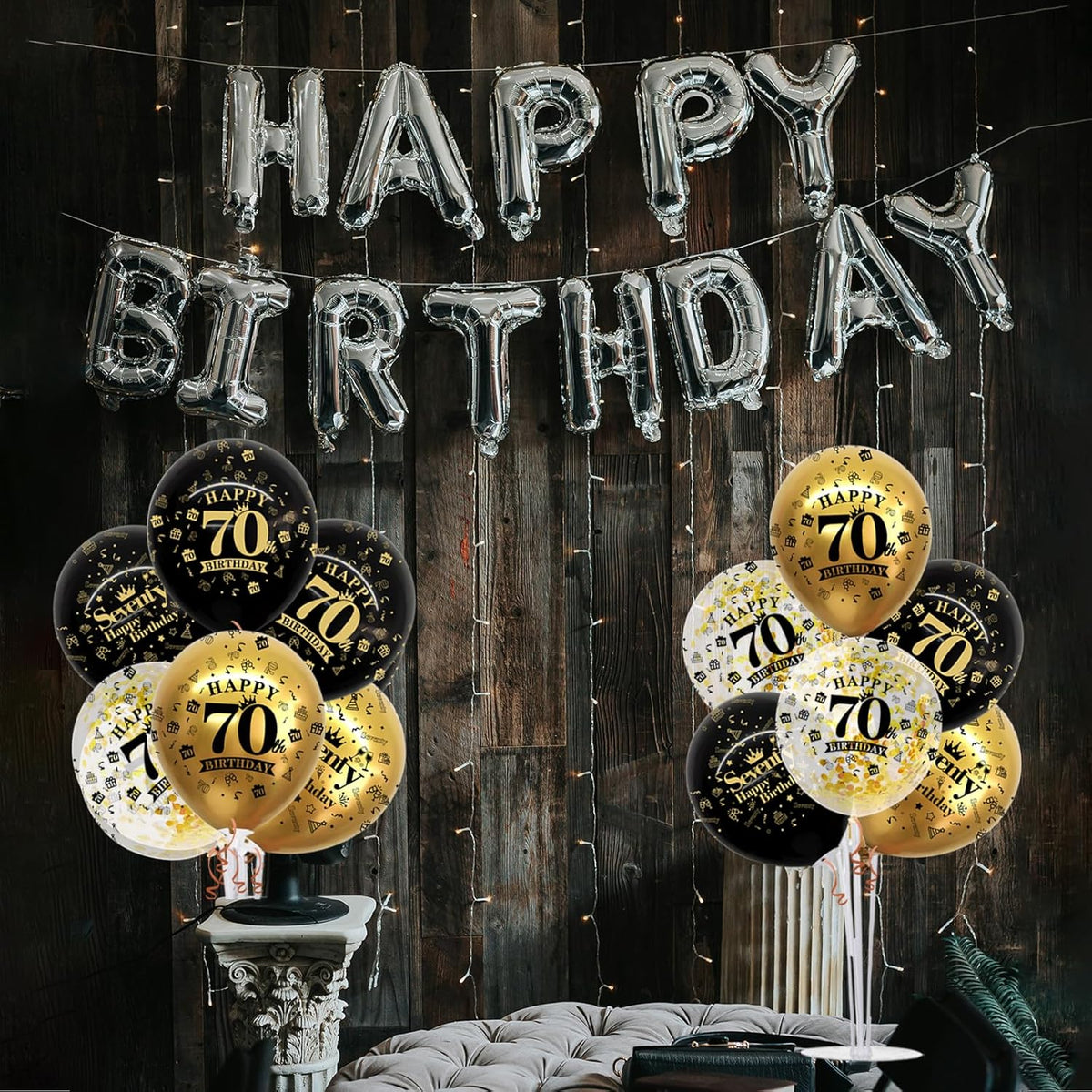 TONIFUL 4 Set Black Gold Balloon Stand Kit for Birthday Decorations for 70th,Balloon Centerpieces