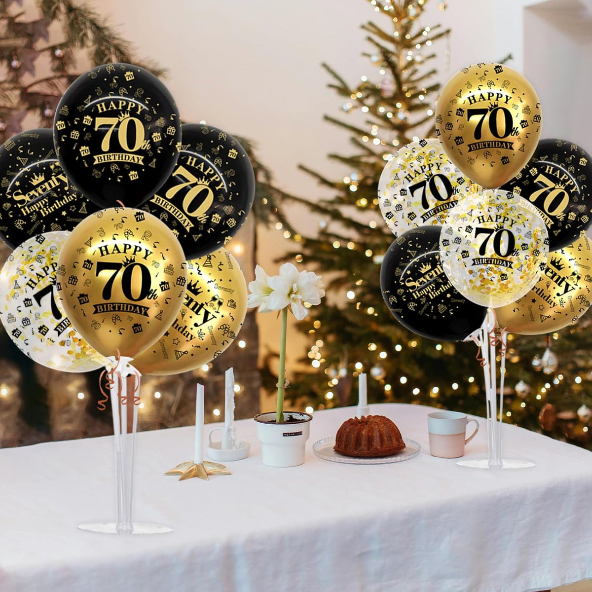 TONIFUL 4 Set Black Gold Balloon Stand Kit for Birthday Decorations for 70th,Balloon Centerpieces