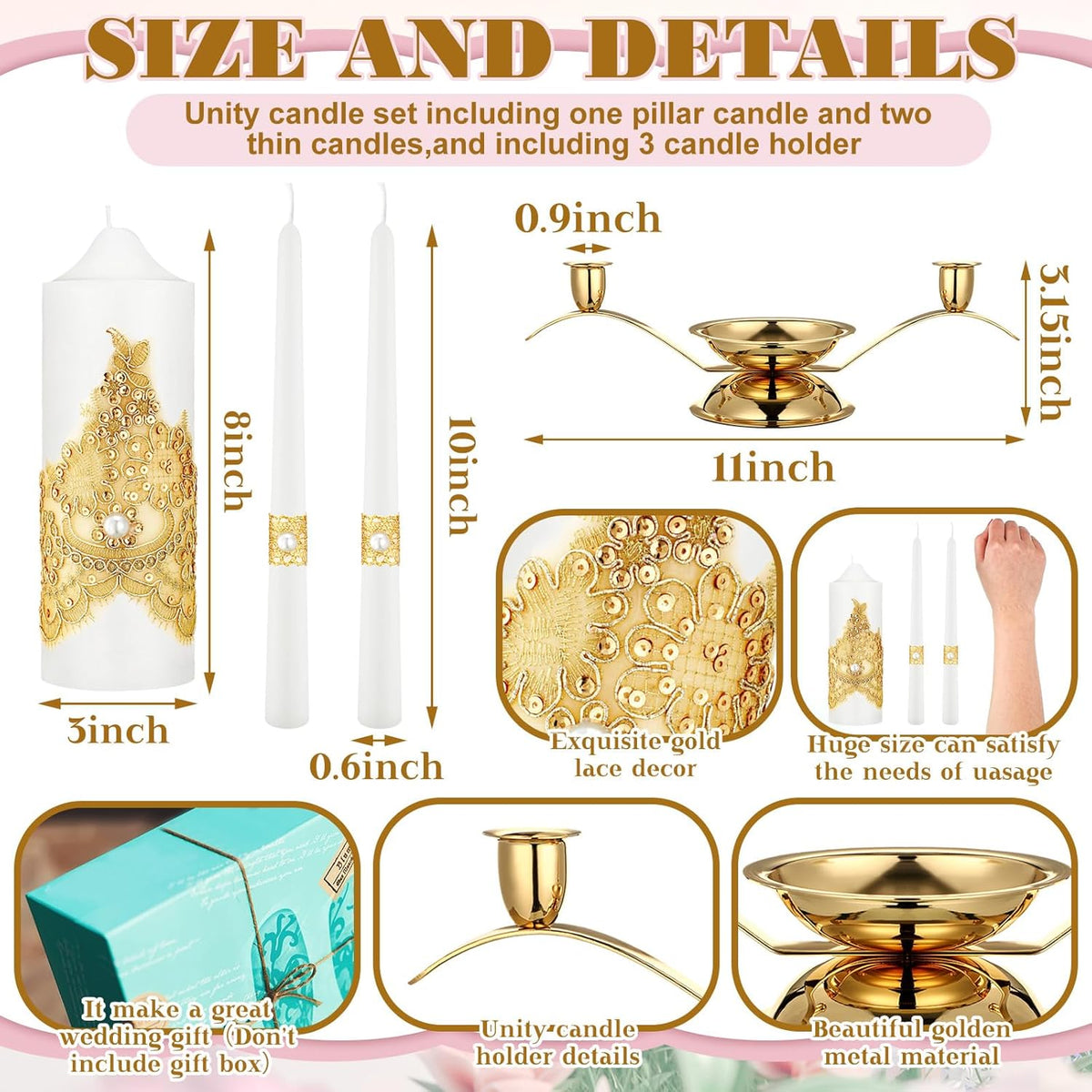 Irenare Unity Candles with Holder for Wedding Ceremony Wedding Decortions Accessories Glass Candle