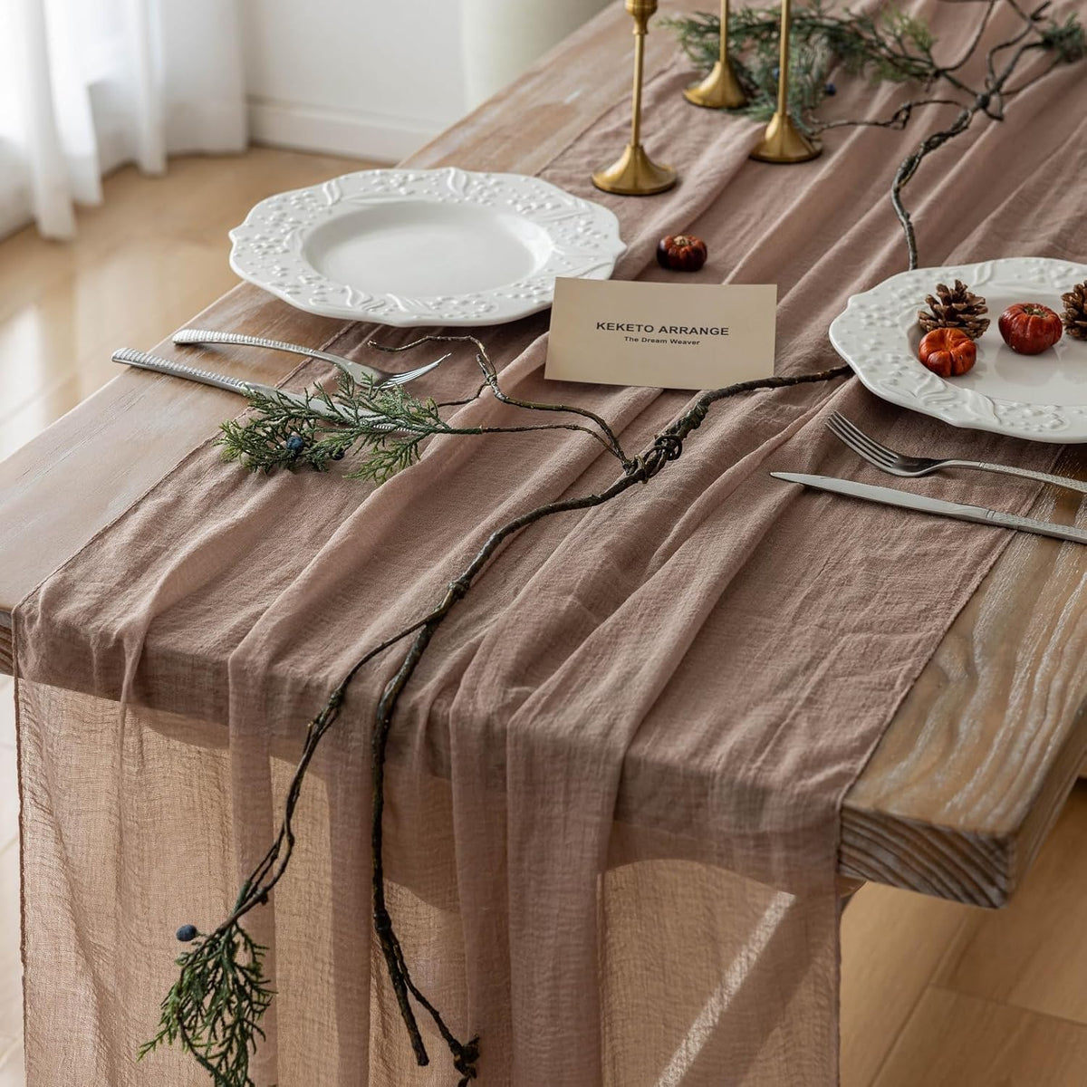 Cheesecloth Table Runner Nude Gauze Rustic Boho Coffee Cheese Cloth 120 Inch 10 FT for Wedding Baby