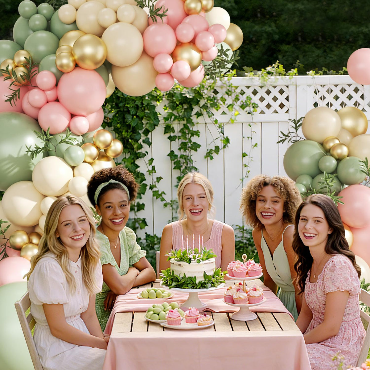 Pink and Green Gold Balloon Arch Kit for Baby Shower Birthday Decorations